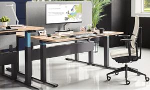 Steelcase Migration SE, height adjustable office desk, surfaces: melamin- and powder coating