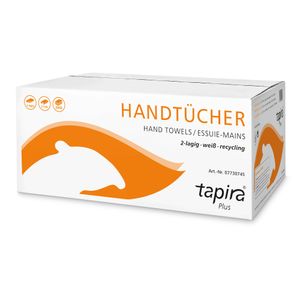 TAPIRA Hand Towels "Plus" 25x33 cm / 2-ply / white / recycling / C-fold / 2800 sheets