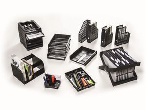 DURABLE Büroorganisationsmittel aus Recycling-Kunststoffen (PCR): Briefablageschale, Stehsammler,
Zettelkasten, Schubladenbox, Papierkorb, Ausweishalter