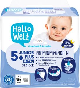 Hallo Welt Premium Windeln, Größe Junior, Junior+, Maxi, Maxi+, Midi, XL, XXL
