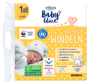 elkos Babyglück Premium Diapers, sizes 1 & 2