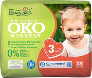 Beauty Baby Premium Öko Windeln, Size Midi, Maxi, Junior, XL, XXL