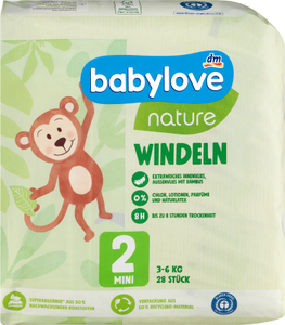 babylove nature Diapers, size 2 (mini), 3 (midi), 4 (maxi), 5 (junior) und 6 (xxl)
