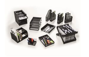 DURABLE Office organization materials made from recycled plastics (PCR): including letter trays, filing trays, note boxes, drawer boxes, wastepaper baskets, ID card holders as per attachment