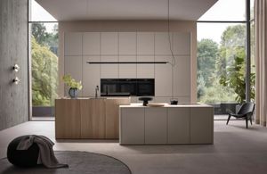 Bauformat Küchen- und Kastenmöbel; Oberflächen und Fronten aus: Melaminharzbeschichtung, Lackdekorbeschichtung, Lacklaminat, Schichtstoff, Echtlack, Glaslaminat, Glas, Massivholz, Echtholzfurnier, Steinfurnier; Fronten gemäß Anhang zum Vertrag.