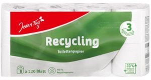 Jeden Tag 8 rolls 3 ply recycled toilet paper