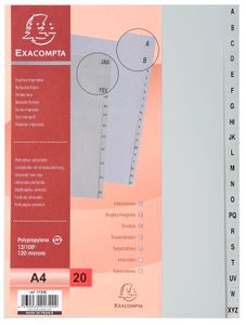 EXACOMPTA Forever® recycled PP grey dividers in A4 and A4  MAXI sizes- 20 tabs AZ, 26 tabs AZ, 12 tabs Jan.-Dec., 12 tabs 1-12, 31 tabs 1-31 and other possible variations in the tabs number